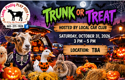 Car Club Trunk or Treat — Saturday, October 31, 2026, 3 PM to 5 PM, location to be announced
